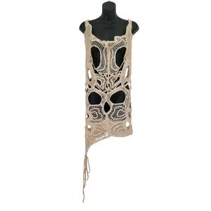 NWT Anewsta Beige Crochet Asymmetrical Openwork Cover-Up Dress 100% Acrylic Sz L